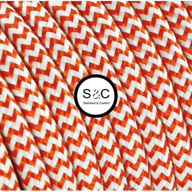 Textus - Cavo Tondo Zig Zag Bianco Arancio con Rivestimento Tessile 