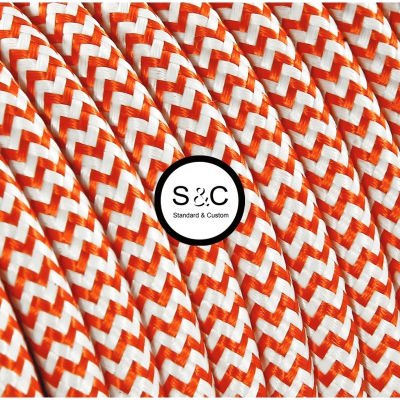 Textus - Cavo Tondo Zig Zag Bianco Arancio con Rivestimento Tessile 