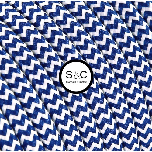 Textus - Cavo Tondo Zig Zag Bianco Blu con Rivestimento Tessile 