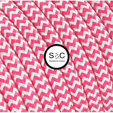 Textus - Cavo Tondo Zig Zag Bianco Fuxia con Rivestimento Tessile 