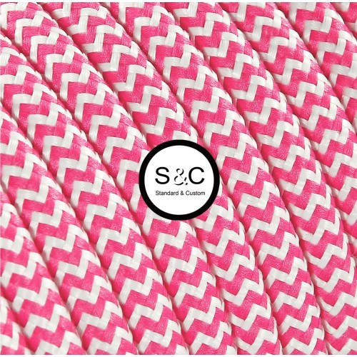 Textus - Cavo Tondo Zig Zag Bianco Fuxia con Rivestimento Tessile 
