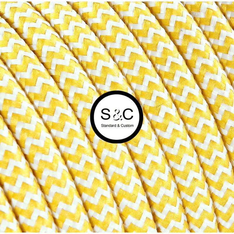 Textus - Cavo Tondo Zig Zag Bianco Giallo con Rivestimento Tessile 