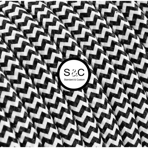 Textus - Cavo Tondo Zig Zag Bianco Nero con Rivestimento Tessile 