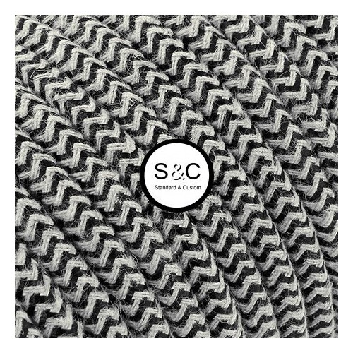 Textus - Cavo Tondo Zig Zag Sabbia Nero con Rivestimento Tessile 