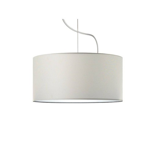 Lampadario a sospensione in tessuto sabbia, forma cilindrica, con paralume, pendente in metallo