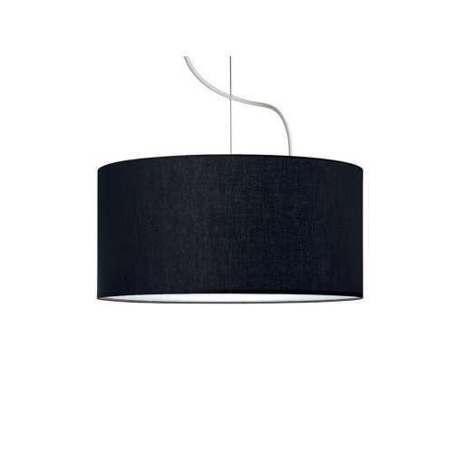Lampadario a sospensione in tessuto nero, forma cilindrica, con paralume, pendente in metallo