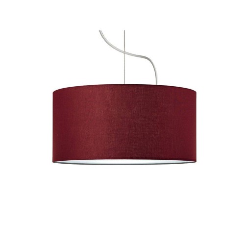 Lampadario a sospensione in tessuto bordeaux, forma cilindrica, con paralume, pendente in metallo