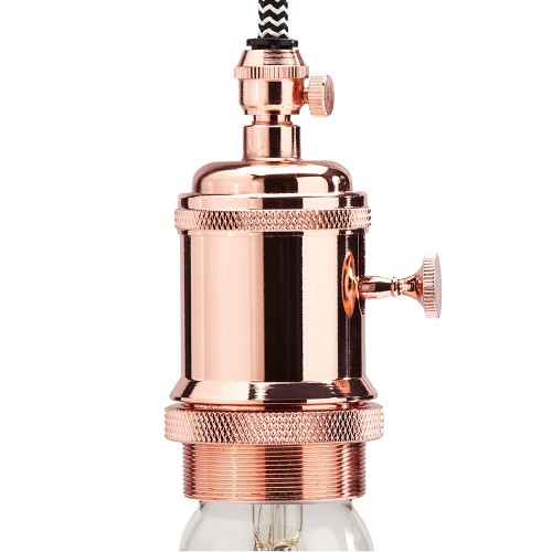 Portalampada vintage con interruttore rotativo finitura rame attacco E27 con ghiera per montaggio di paralume o lampada