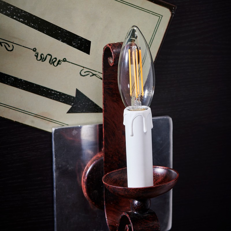 PORTALAMPADE FINTA CANDELA IN LEGNO E27 AVORIO ANTICHIZZATO