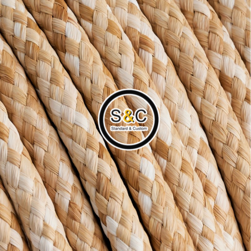 Cavo elettrico tondo in tessuto ad effetto materico, colore rafia