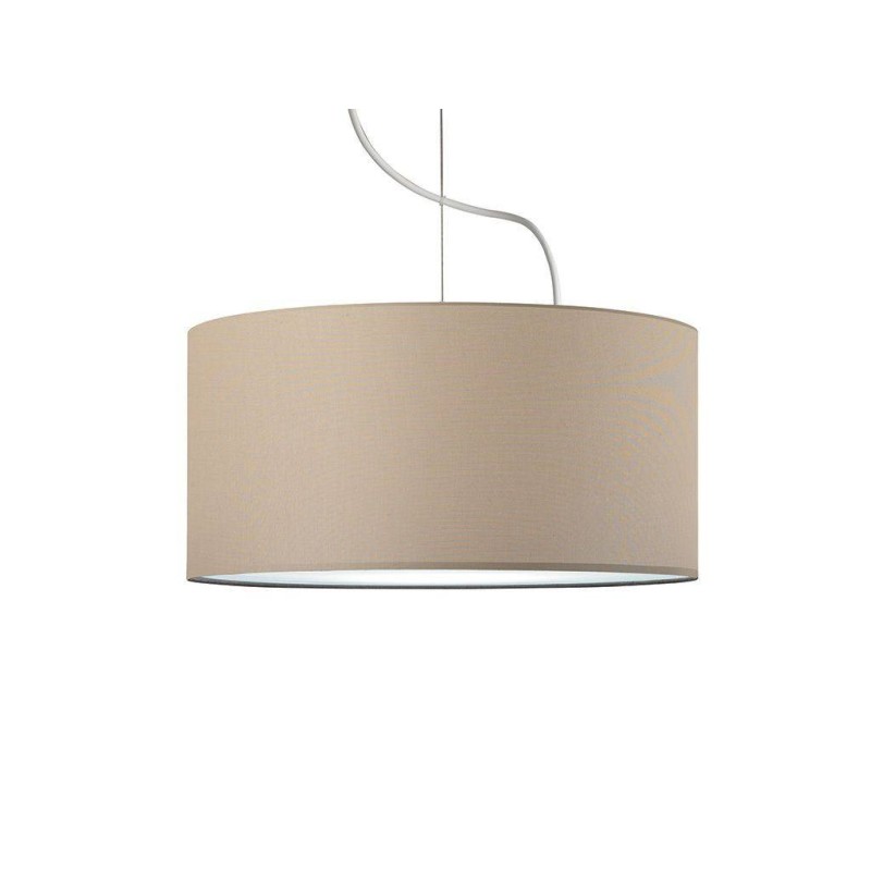 Lampadario a sospensione in tessuto nocciola, forma cilindrica, con paralume, pendente in metallo Lampadario a sospensione in tessuto nocciola, forma cilindrica, con paralume, pendente in metallo