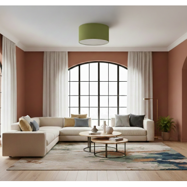 Plafoniera Cilindro Verde Oliva 48cm | 4 Luci E27 | Design Naturale