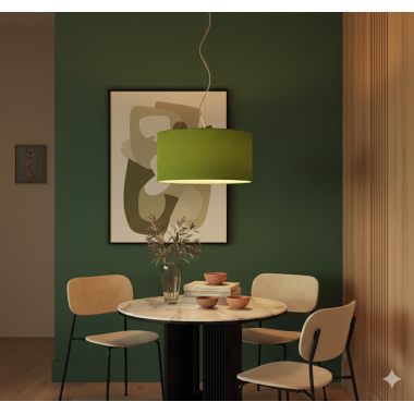Lampadario a sospensione in tessuto con paralume verde oliva