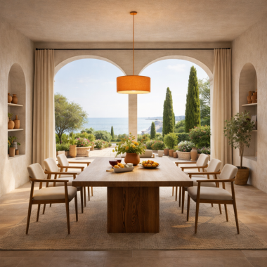 Lampadario a sospensione in tessuto arancio, forma cilindrica, con paralume, pendente in metallo