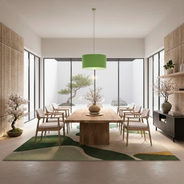 Lampadario a sospensione in tessuto con paralume pistacchio